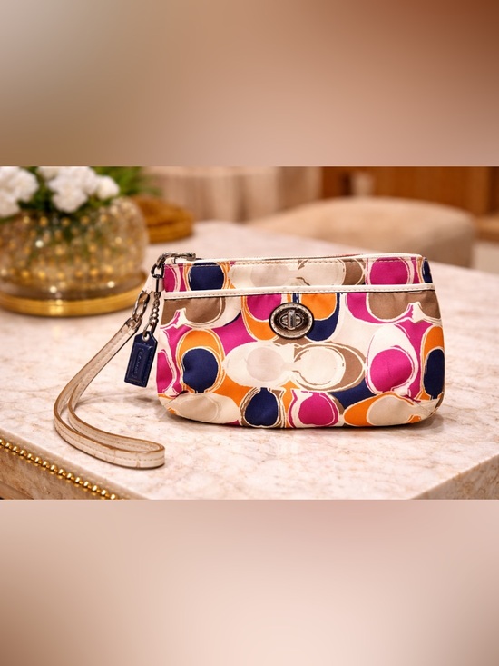 Coach Handbags - Coach Y2K Multicolor Signature Sateen Turnlock Wristlet